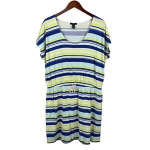 Gap Outlet T-shirt Dress Short Sleeve Blue Yellow Stripe Knee Length Women's XL